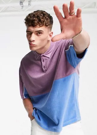 Махровое oversized-поло голубого и фиолетового цветов в стиле колор-блок ASOS DESIGN-Разноцветный