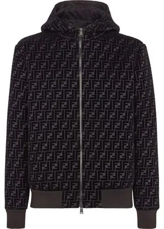 Fendi куртка на молнии с капюшоном и логотипом FF
