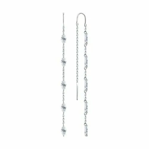 Серьги цепочки The Jeweller, серебро, 925 проба, родирование, фианит, серебряный