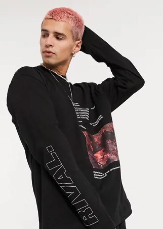 Черный лонгслив в стиле oversized с принтом COLLUSION