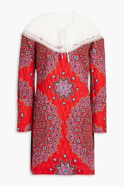 Хлопковое мини-платье с кружевными вставками и принтом Hayley Menzies, красный