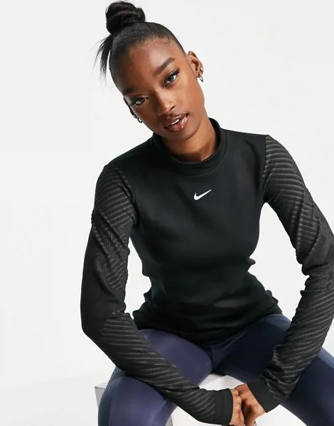 Черный лонгслив с отворачивающимся воротником Nike Training Pro Therma-FIT ADV-Черный цвет