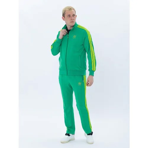 Костюм adidas, олимпийка и брюки, спортивный стиль, прямой силуэт, пояс на резинке, карманы, размер XXL, зеленый