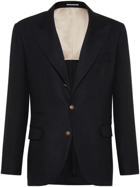 Brunello Cucinelli пиджак из смесового льна с заостренными лацканами, черный