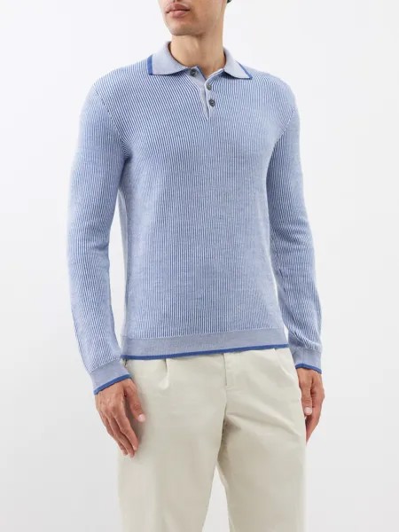 Полосатый шерстяной свитер-поло Giorgio Armani, синий