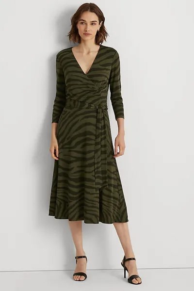 Платье миди стрейч цвета хаки и полосками под зебру Lauren Ralph Lauren, зеленый