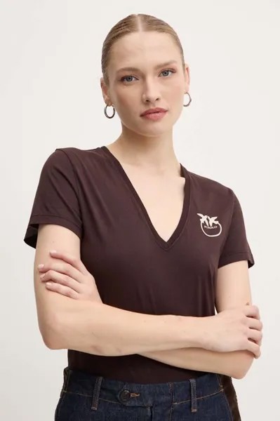 Хлопковая футболка Pinko, коричневый