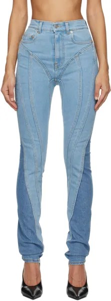 Синие джинсы со спиральной застежкой Mugler, цвет Light blue