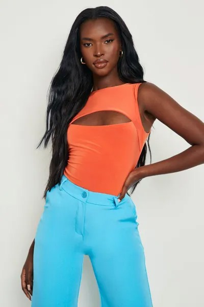 Боди racer neck keyhole Boohoo, оранжевый