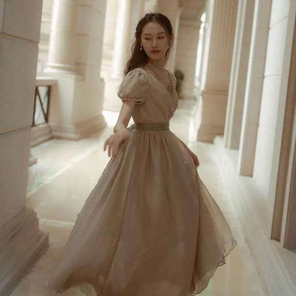 Платье женское винтажное элегантное приталенное, корейское платье средней длины, одежда для женщин, греческое средневековое викторианское балетное шифоновое платье, лето