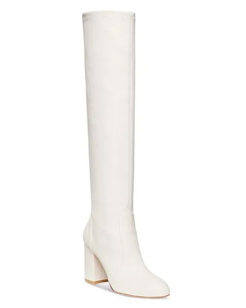 Ботинки с открытым носком Yuliana 85 на блочном каблуке Stuart Weitzman, цвет White