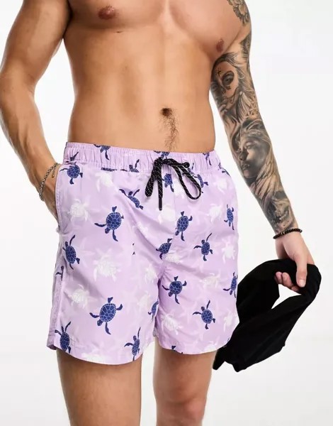 Фиолетовые шорты для плавания с черепаховым принтом Jack & Jones Intelligence