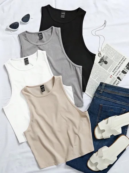 SHEIN Майка Essnce, однотонная, 4 шт, многоцветный