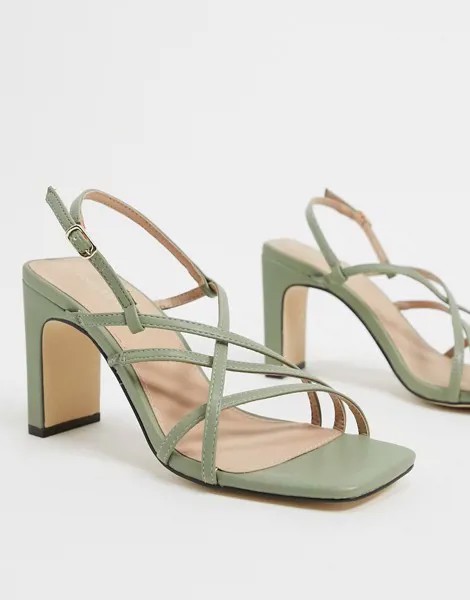 Шалфейно-зеленые босоножки на каблуке с квадратным носком Forever New-Зеленый