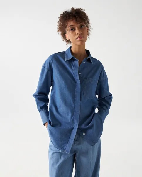 Однотонная джинсовая женская рубашка оверсайз Salsa Jeans, синий