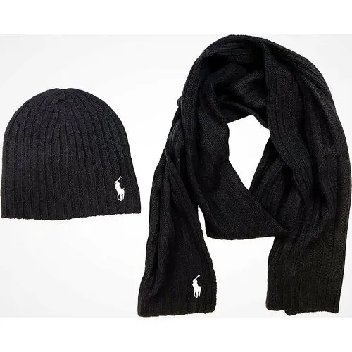 Комплект бини Ralph Lauren, демисезон/зима, 2 предмета, размер one size, черный