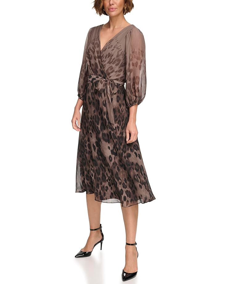 Платье DKNY Balloon Sleeve Faux Wrap Dress, цвет Brown Multi
