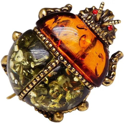 Брошь - подвеска Жук (бронза, янтарь зелёный коричневый) 1822 Хорошие Вещи