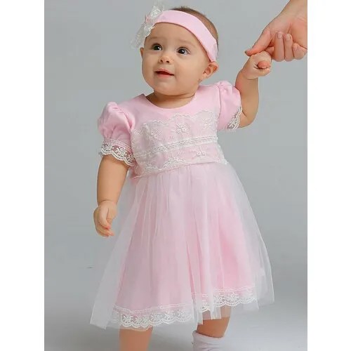 Платье Дашенька, хлопок, нарядное, размер 74, розовый