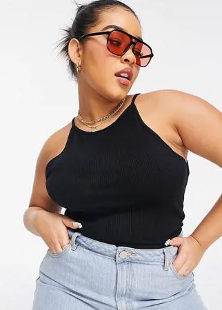 Черная майка с большими вырезами для рук и высокой горловиной ASOS DESIGN Curve-Черный цвет