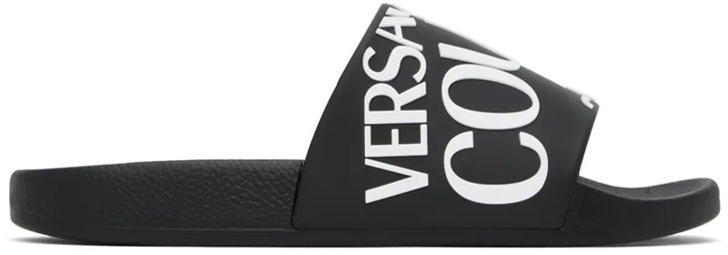 Черные шлепанцы с тиснением для бассейна Versace Jeans Couture