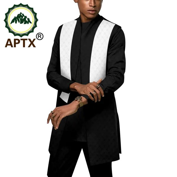 APTX Африканский Дашики жаккардовый мужской костюм из 3 предметов пиджак без рукавов + обычная блузка + длинные брюки повседневный комплект ...