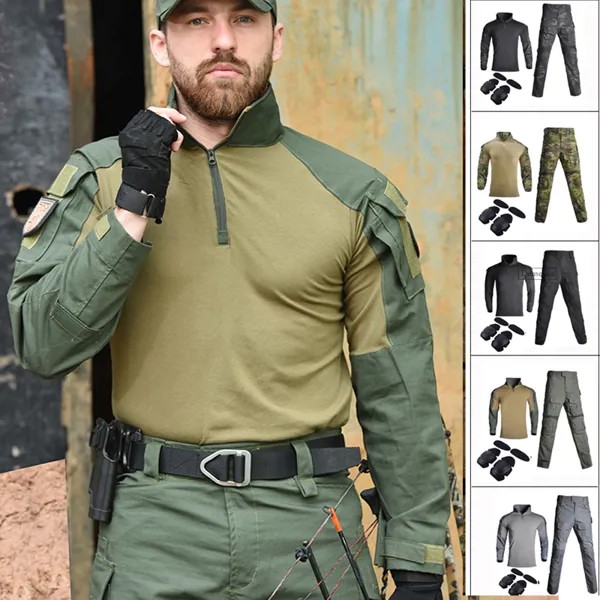 Уличная тактическая Женская боевая рубашка + брюки с налокотниками и наколенниками, снайперская охотничья камуфляжная одежда для стрельбы