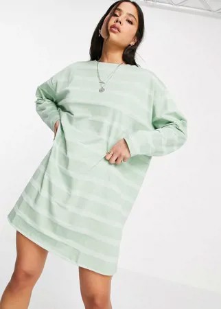 Шалфейно-зеленое платье-футболка в стиле oversized с полосками в тон ASOS DESIGN-Зеленый цвет