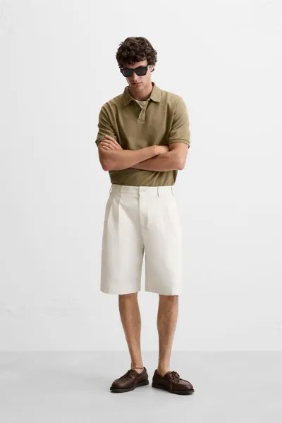 Рубашка поло из текстурированного пике ZARA, цвет washed green