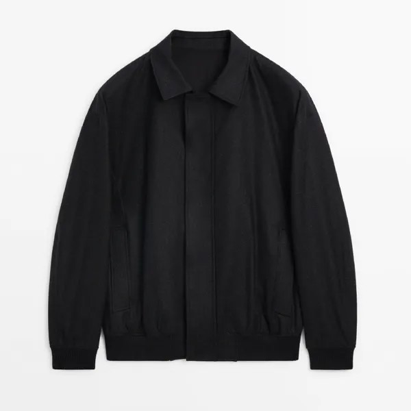 Куртка Massimo Dutti Wool Blend Bomber With Shirt Collar, черный