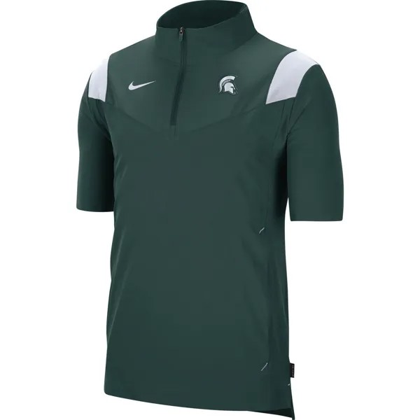 Мужская зеленая куртка Michigan State Spartans 2021 Coaches с коротким рукавом и молнией до четверти Nike