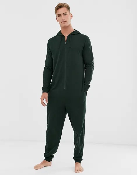 Комбинезон цвета хаки для дома с капюшоном ASOS DESIGN-Зеленый
