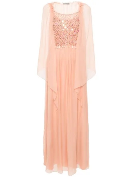 Alberta Ferretti шифоновое платье макси с бисером, розовый