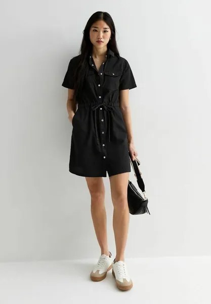 Платье-рубашка Drawstring Short Sleeve New Look, черное