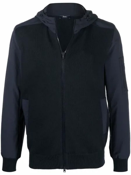 Herno technical-panel knitted zip hoodie