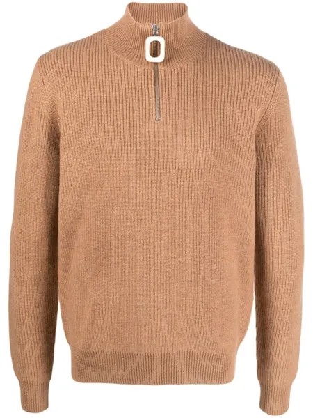 JW Anderson джемпер Puller в рубчик с воротником на молнии, коричневый