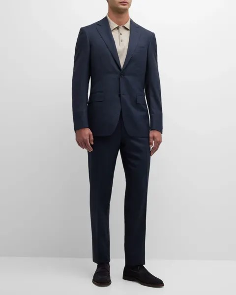 Мужской шерстяной костюм в клетку в тон Canali, цвет Blue