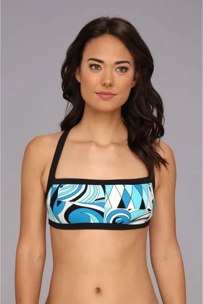 Купальный топ Michael Kors Caprese Patchwork Bound Cross Back Bra Top, цвет Summer Blue