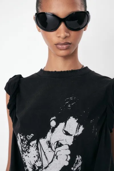 Футболка оверсайз с принтом H&M, черный