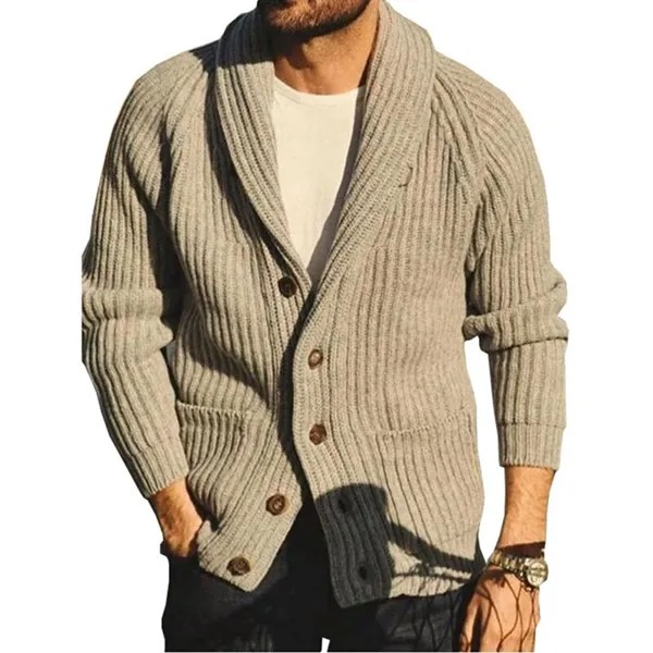 Мужской однобортный Кардиган с отложным воротником, однотонный простой свитер с длинным рукавом и V-образным вырезом, весна 2022