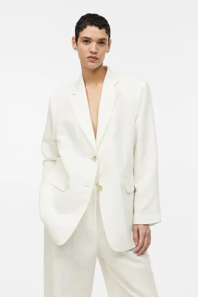Пиджак оверсайз из смесовой льняной ткани H&M, белый