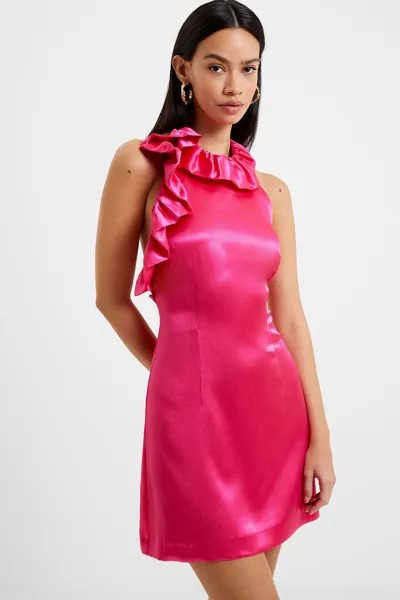 Розовое атласное платье Adora French Connection, розовый