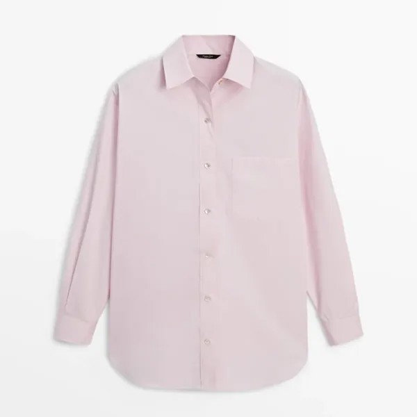 Рубашка Massimo Dutti Cotton Blend With Pockets, розовый