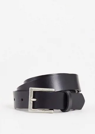 Узкий кожаный ремень черного цвета с серебристой пряжкой ASOS DESIGN-Черный цвет