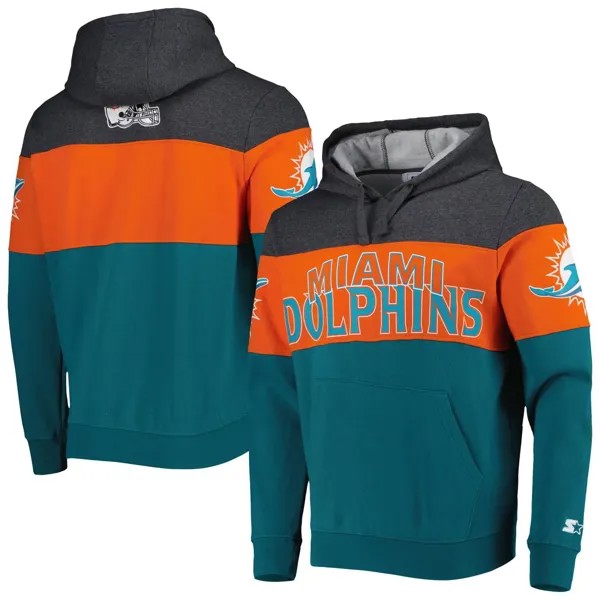 Мужской пуловер с капюшоном цвета морской волны/хизер-серого цвета Miami Dolphins Extreme Starter