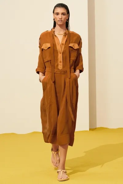 Струящееся платье миди из 100% купро ZARA, оранжевый
