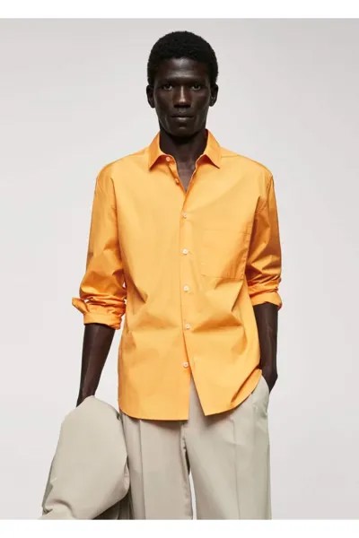 Рубашка с карманами из 100% хлопка Mango, оранжевый