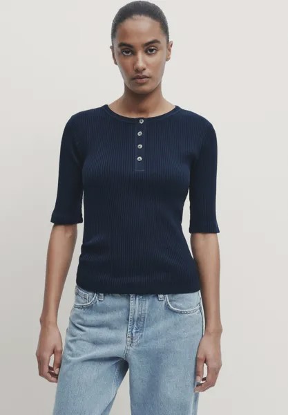 Футболка базовая Henley Massimo Dutti, цвет dark blue