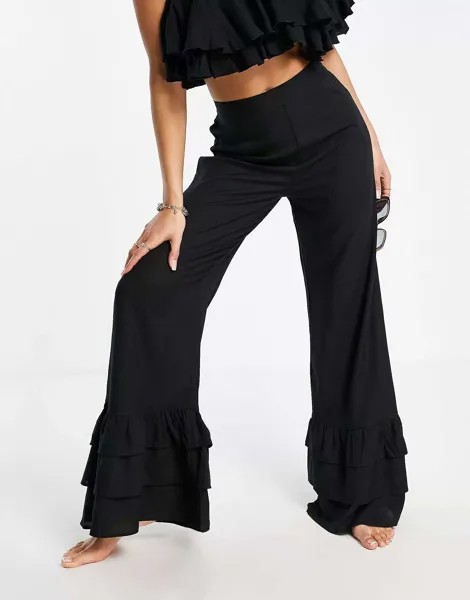Эксклюзивные черные пляжные брюки с оборками Esmee Esmée
