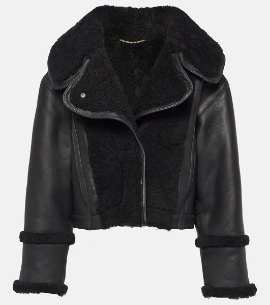 Укороченная куртка из кожи и овчины Victoria Beckham, черный